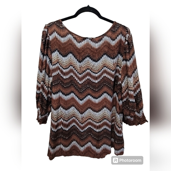 2X Wave Print Square Neck Ruffled Peasant Blouse Boho Artsy - Picture 5 of 9